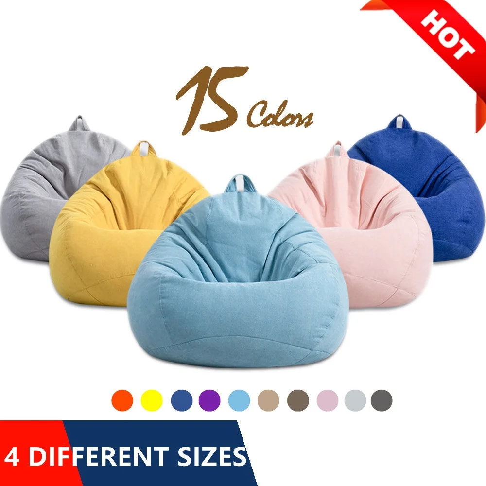 Bean Bag Chair without Filling Stuffed Giant Beanbag Sofa Bed Thick Linen Flocking Pouf Ottoman Seat Puff Lounge Furniture