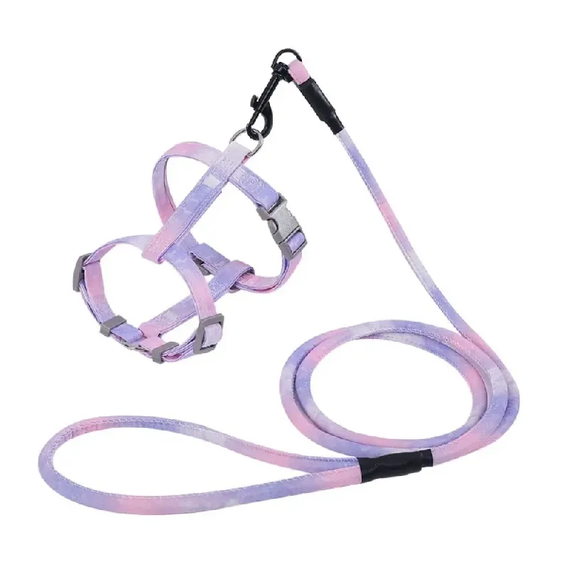 Adjustable Cat Harness and Leash Set Escape Proof Lightweight Cat Collar Lead Leash Gradient Soft Kitten Strap Collar