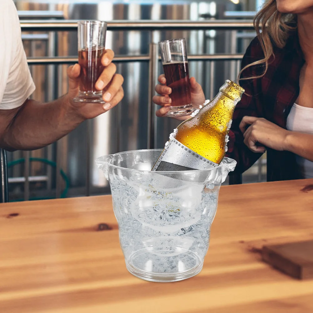 

2Pcs 4L Transparent Acrylic Ice Bucket Dual H Portable Storage Basket Party Ktv Accessories Reusable Container