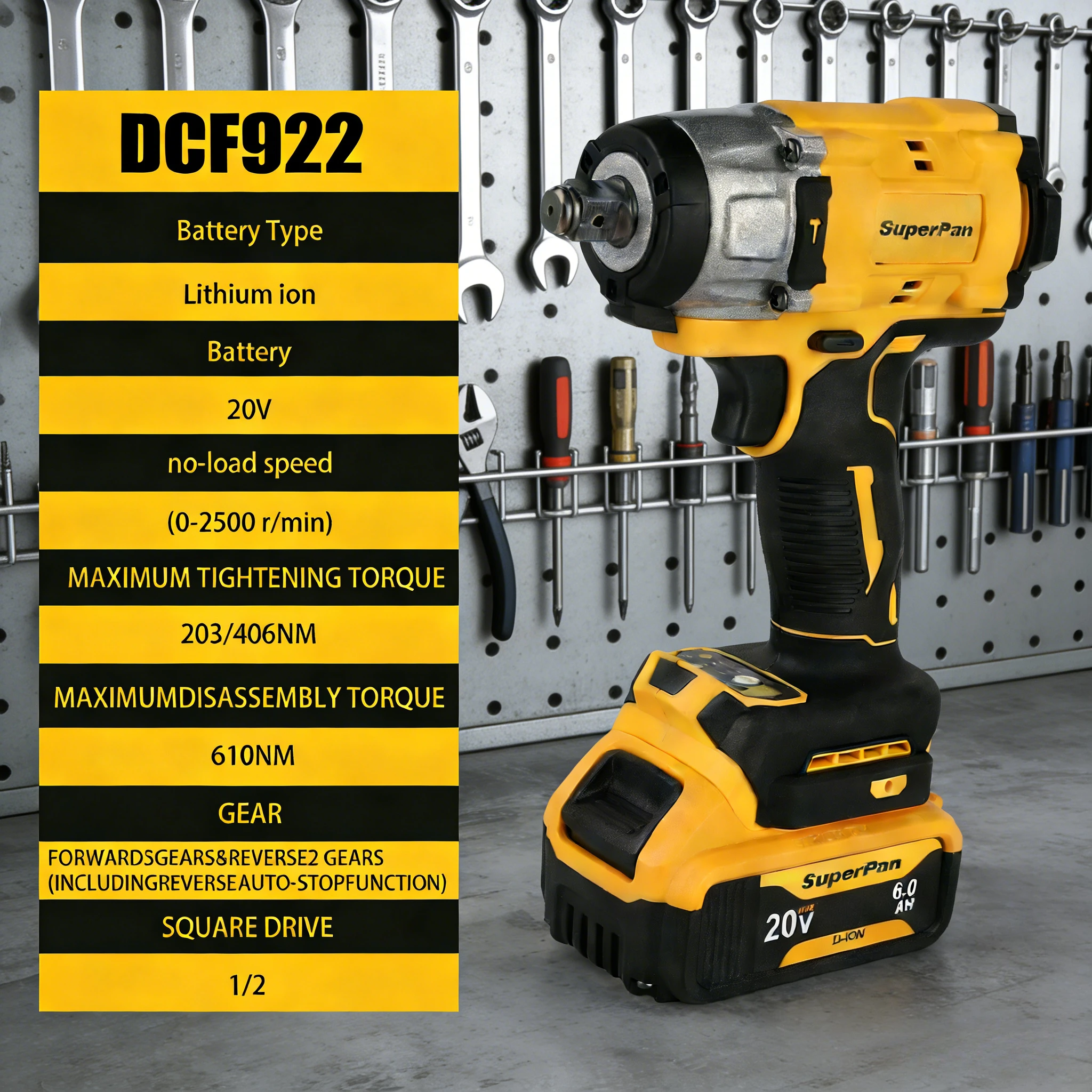 

SuperPan SP922 Cordless Wrench Torque Wrench Tungsten Shaft For Garage Vehicle Repair Service for dewalt 20V battery pin