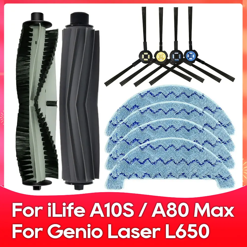 Fit For ILIFE L100 / A10S / A80 Max / Genio Laser L650 Robot Vacuums Parts Accessories Roller Main Side Brush Mop Cloths Rag