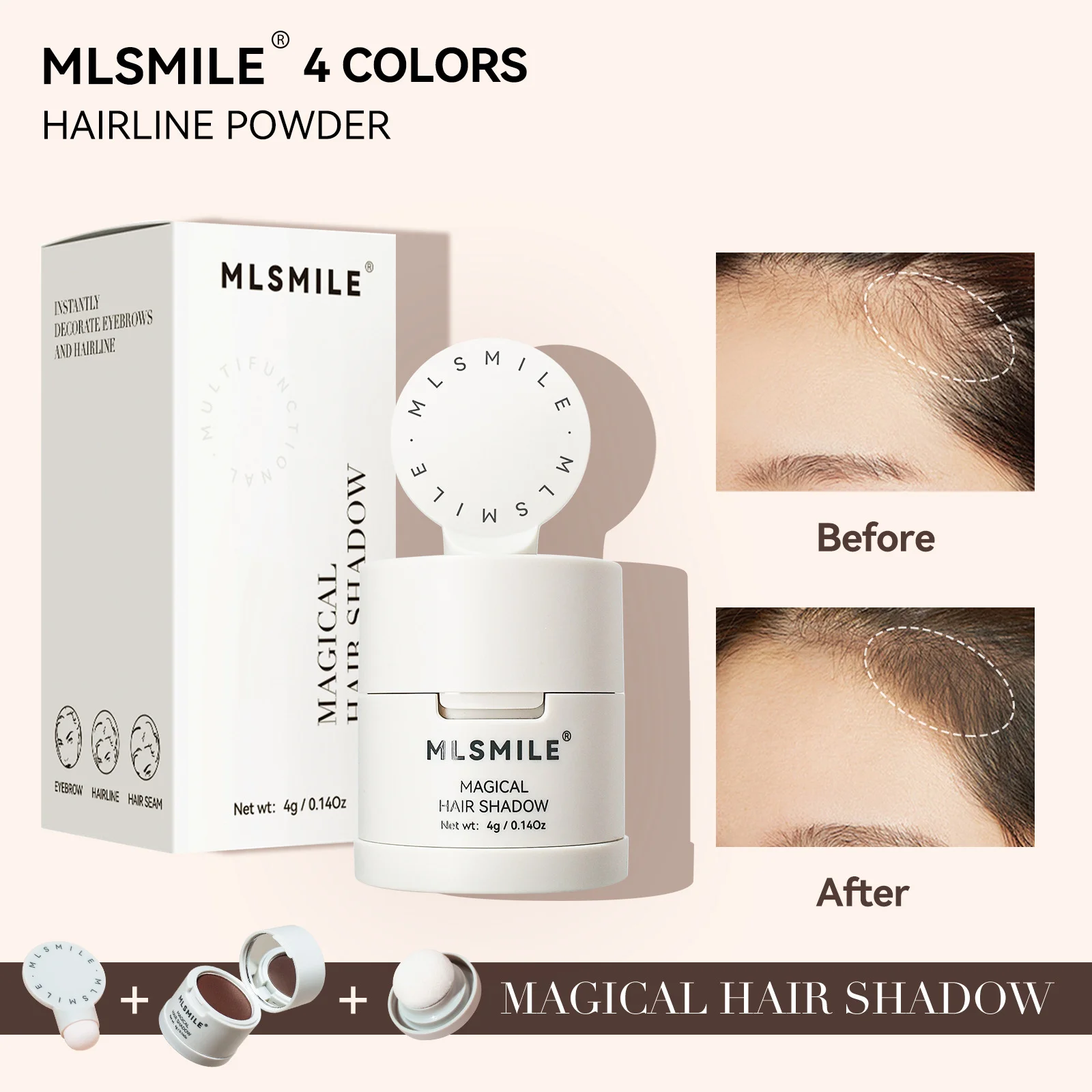 MLSMILE polvo para relleno y contorno de línea capilar, resistente al agua y al sudor, cubre instantáneamente las raíces del cabello, polvo esponjoso para cejas