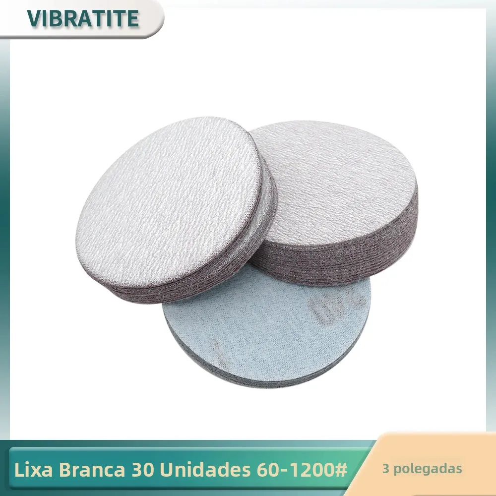 Kit de Lixas Premium com 30 Peças de 3 Polegadas (75MM) com Fixação por Gancho e Laço, Granulação 60-1200 #   Acessório para Furadeira Sanders, Ferramentas Rotativas para Trabalhos em Madeira