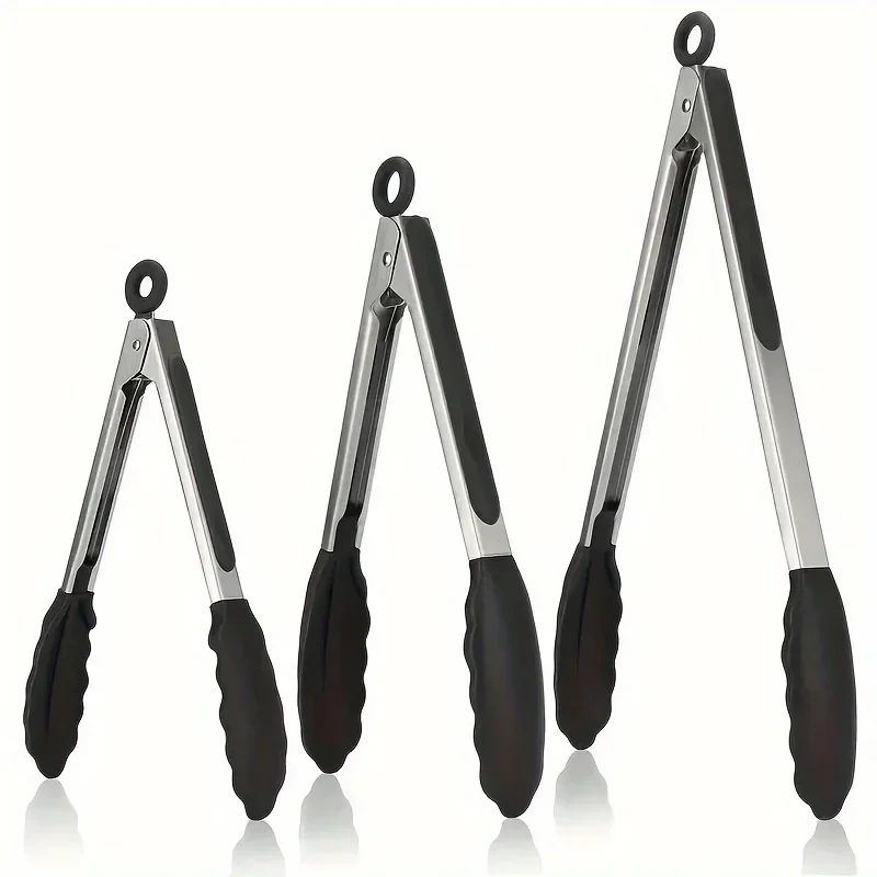 3 Colors Available High Temperature Resistance Tongs with Silicone Tips High Heat Resistant Locking Design Secure Grip