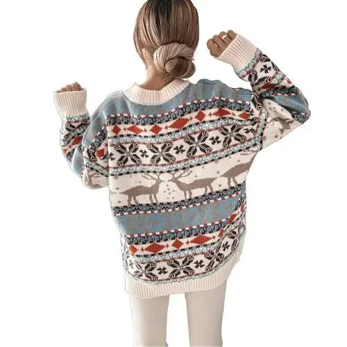 Five-Color Knitwear Loose Long Sve round Ne Cisas Theme Women's Sweater Wi Brand Polyester Fiber Spring Summer Autumn