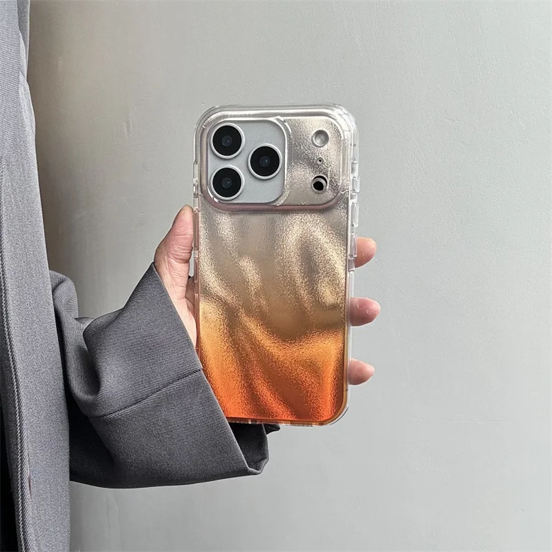 

Luxury Grandient Orange Texture Phone Case For iPhone 17 16 14 15 Pro Max Cover with 3D Tomato Cute Protective Cases Shockproof