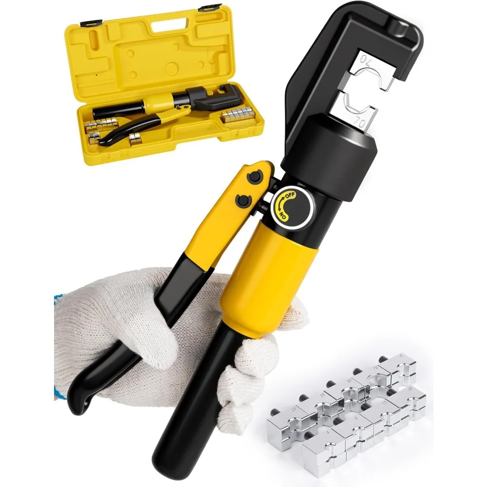 

10-Ton Hydraulic Crimping Tool with 9 Die Pairs for Battery Cables, 12 AWG to 2/0 AWG Wire