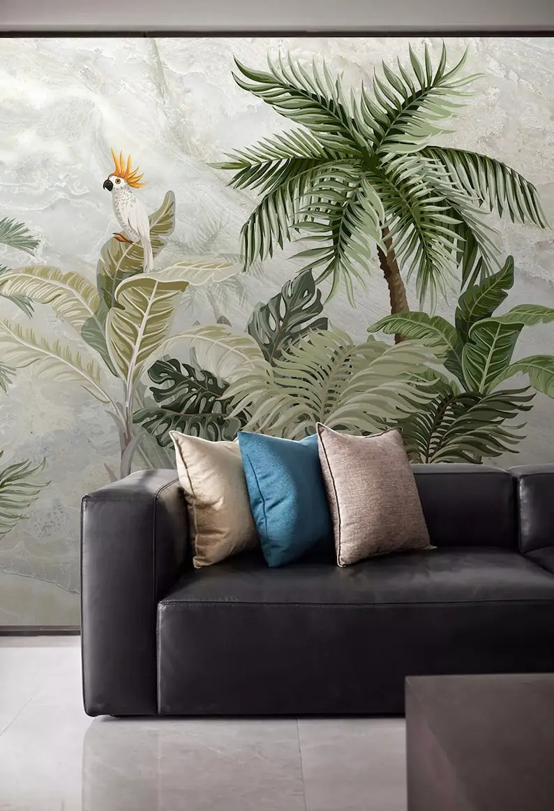 Tropical Rainforest Wallpaper Jungle Floral Landscape Marbled Removable Peel And Stick Self Adhesive Wall Mural Scandinavian Wal