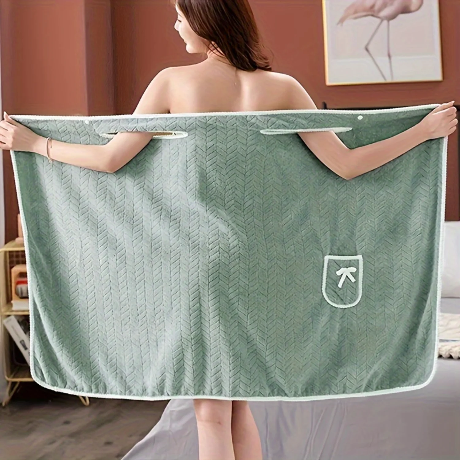 Solid Color Bath Dress Women, Highly Absorbent Bathrobe Pockets, Decorative Bath Towel Bow, Bathroom Supplies, Travel.