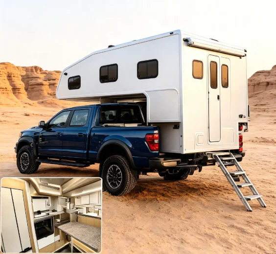 ABS hard shell pop-up roof tent camper module, complete kit for pickup truck. view 5