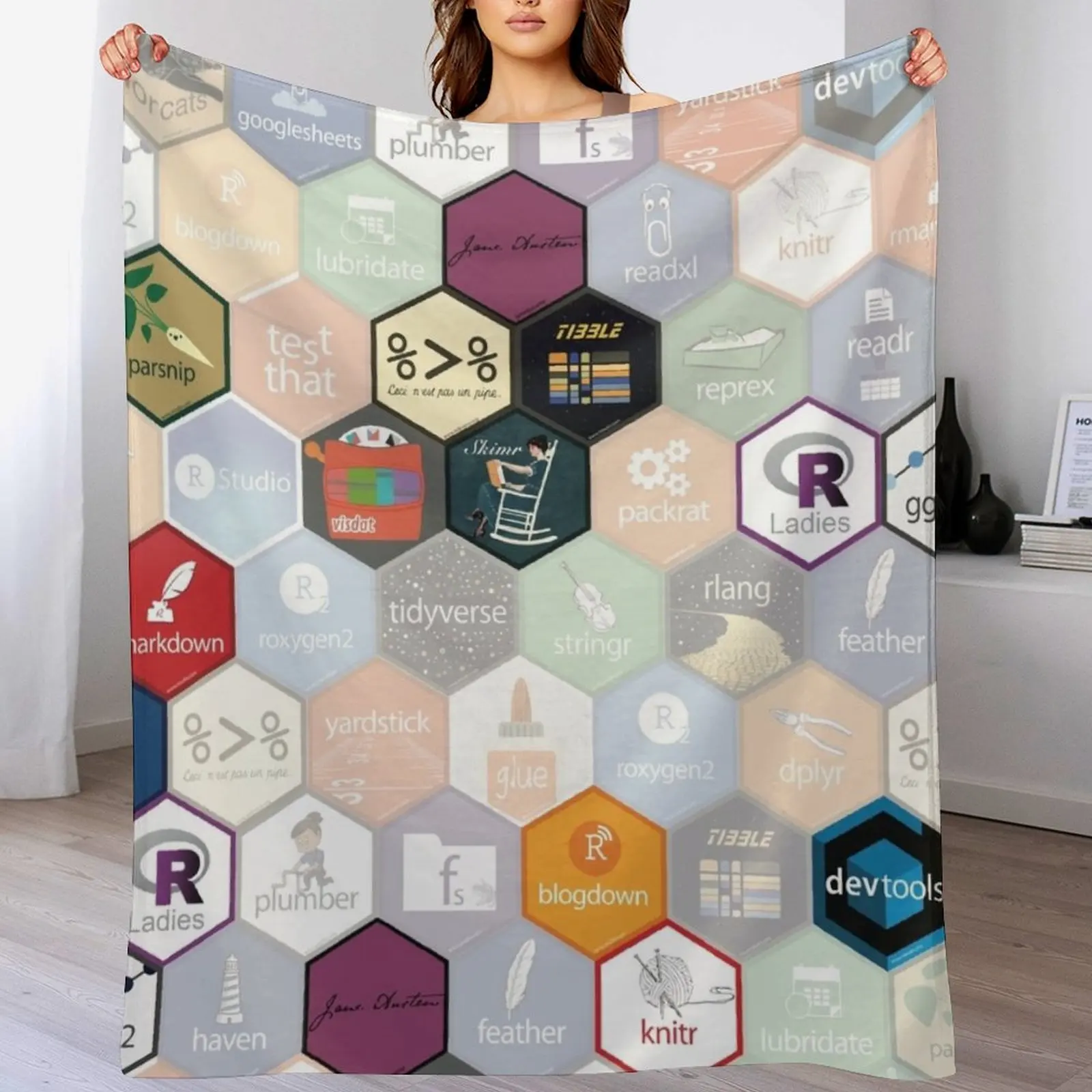 R hex design (large hexes) Throw Blanket Retros Large Shaggy Blankets