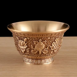 Engraving Buddhism Bowl Handicraft 8.7 CM Bronze Eight Auspicious Tibetan Holy Water Cup Tantric Bowl Altars Indoor Decorative