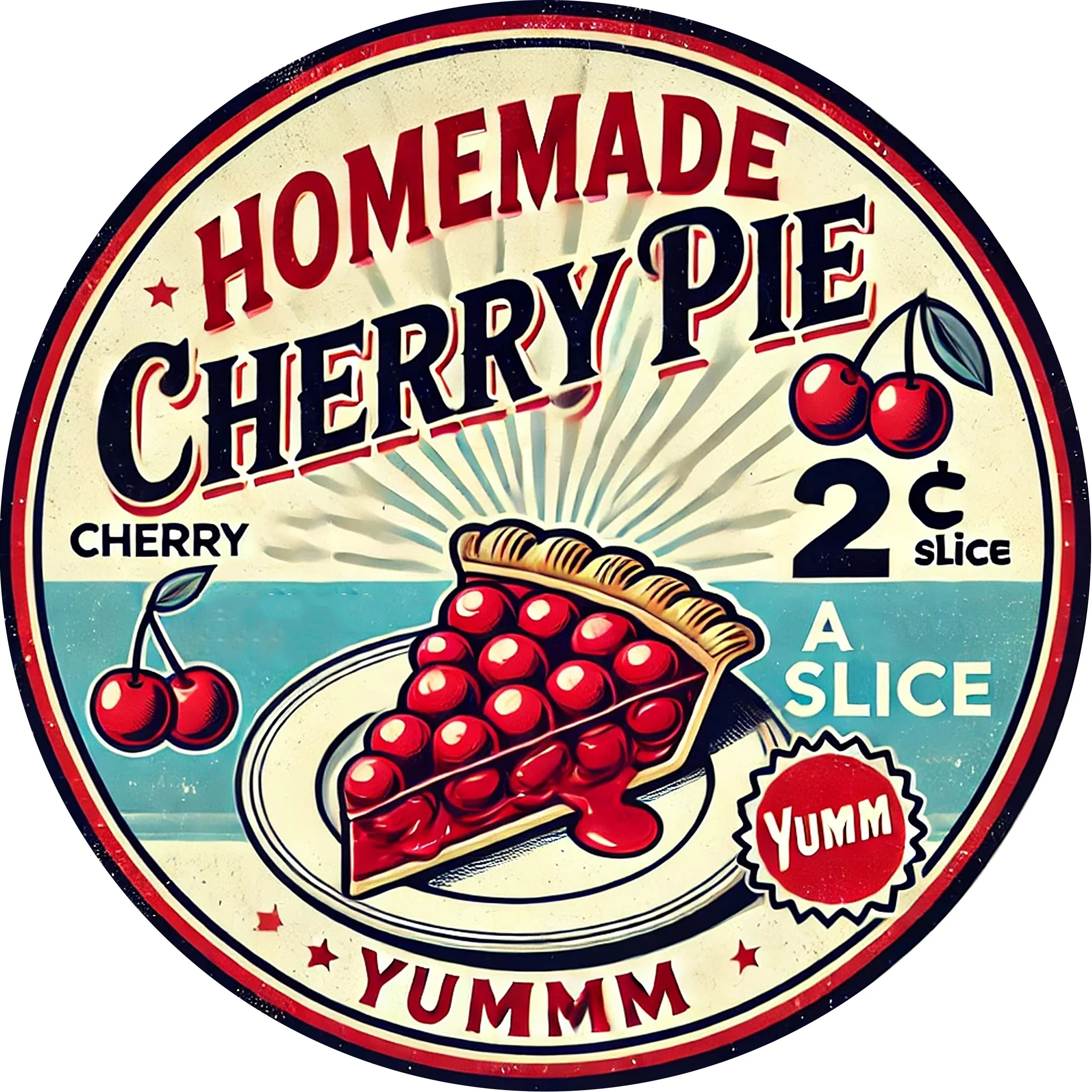 Vintage-Style Cherry Pie Metal Sign - 8x8 Inch Round Aluminum Wall Art for Kitchen, Bedroom, Bar Decor - Durable & Easy to Hang