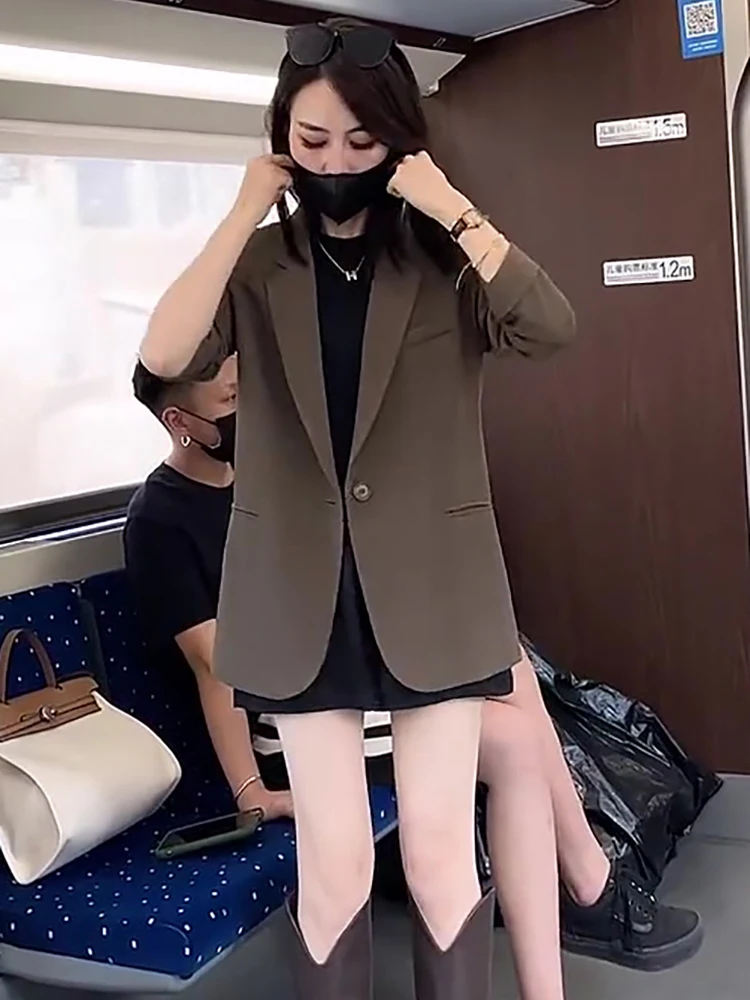 

Elegant Casual Style Women's Suit Jacket OL Fashion Korean Version Spring New Arrival Polyester Fabric Pure Color Commute Wind