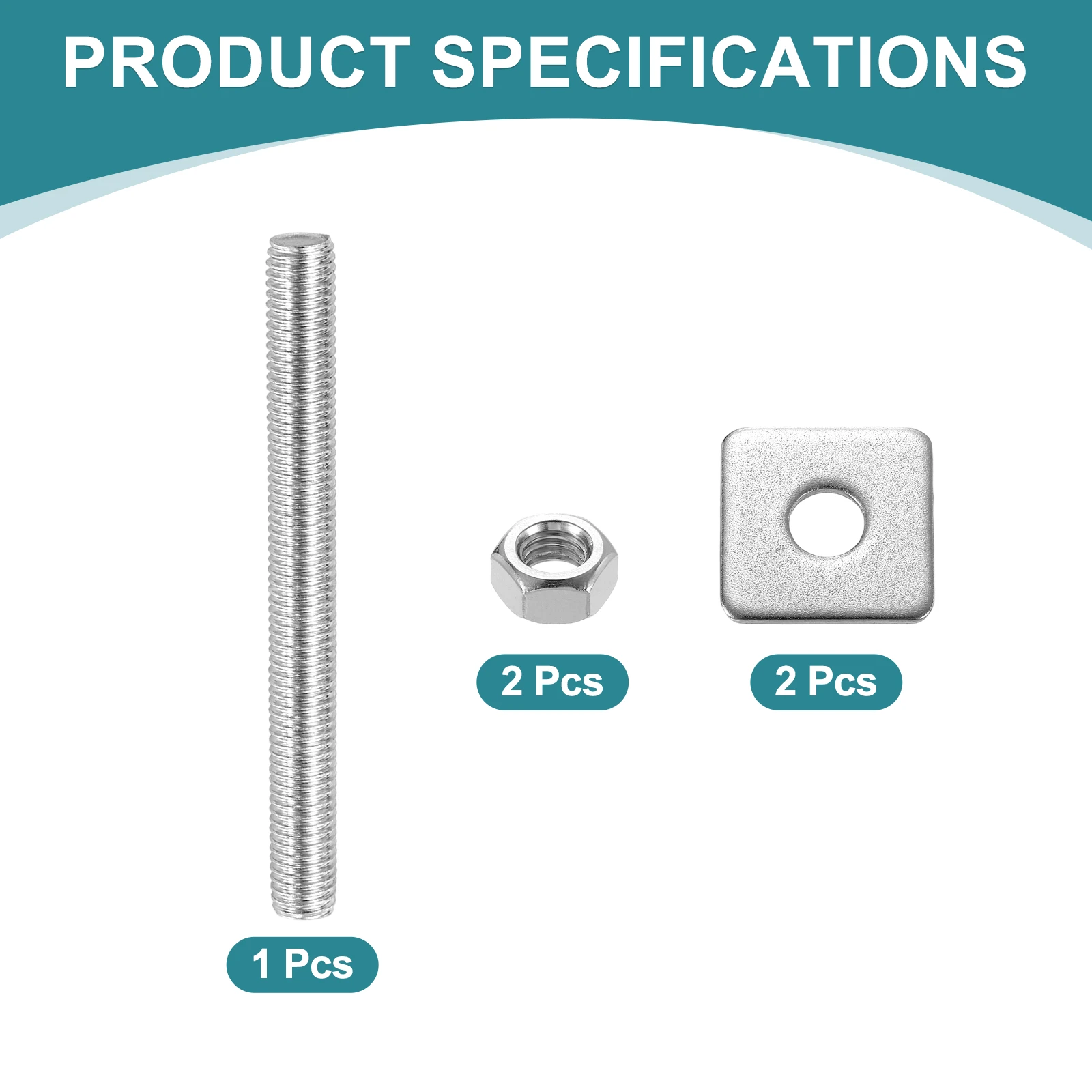 1/2/5/10Pcs Fully Threaded Rod M4 M5 M10 M12 M14 Headless Bolt Thread Stud Rod 30-500mm 304 Stainless Steel Rod with Nut Washers