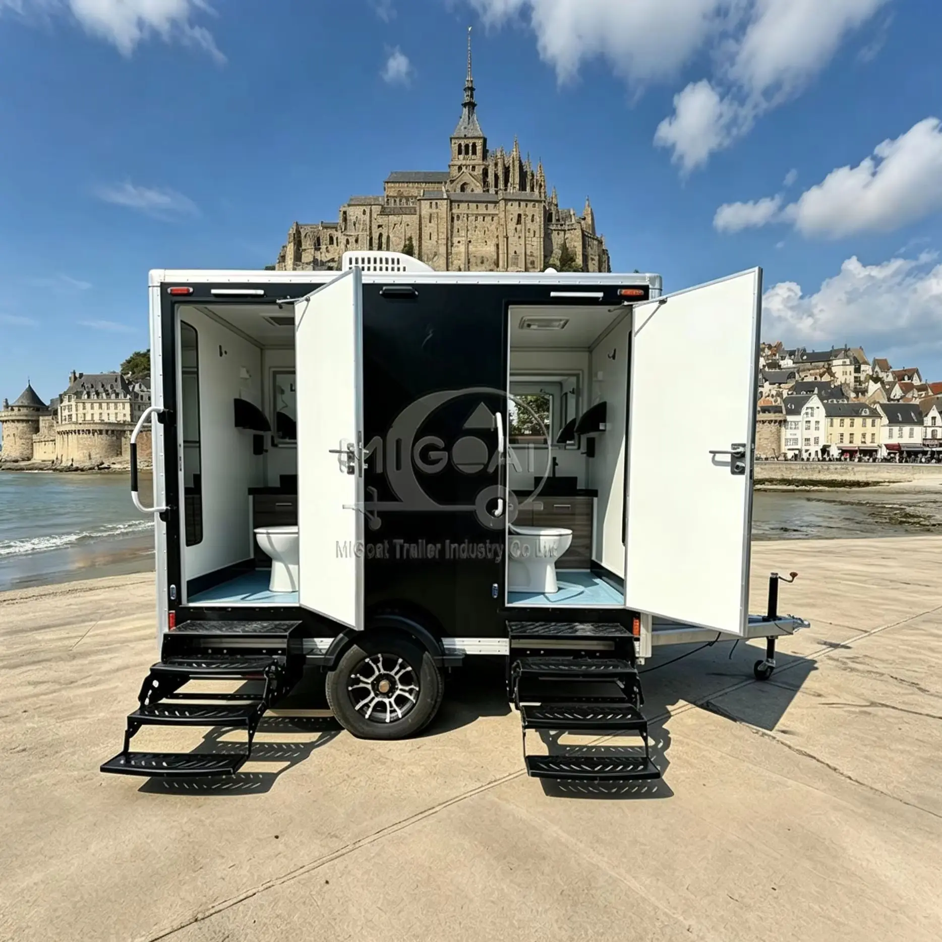 Black Luxury 2-Stall Portable Restroom Trailer Mobile Toilet for Wedding Glamping Concert & High-End Outdoor Events