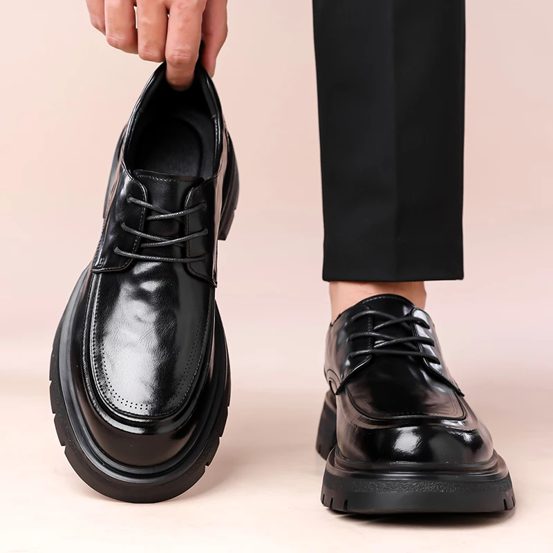 أحذية رجالية من الجلد الأسود مريحة للرجال على الطراز الكلاسيكي مناسبة لمكتب الأعمال أحذية كاجوال للبالغين بسيطة ومتعددة الاستخدامات