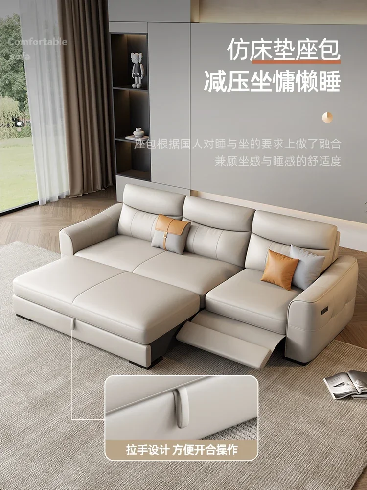 Genuine leather sofa, cowhide top layer, small unit living room, straight row three person combination first-class space module,