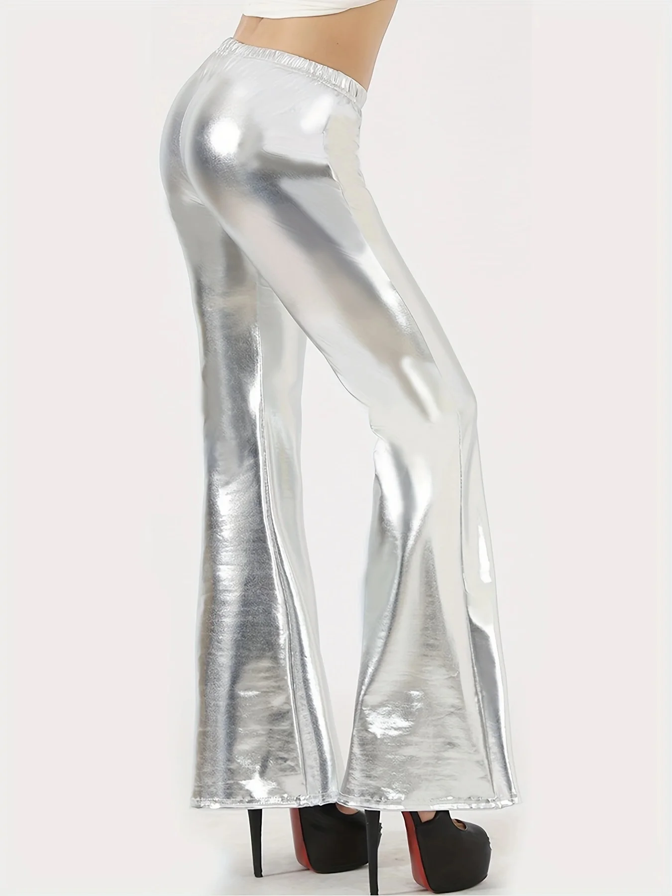 女性のための光沢のある革のパンツ,シルバーのスリムパンツ,ヒップを上げる,ファッショナブル,新しい,春と秋