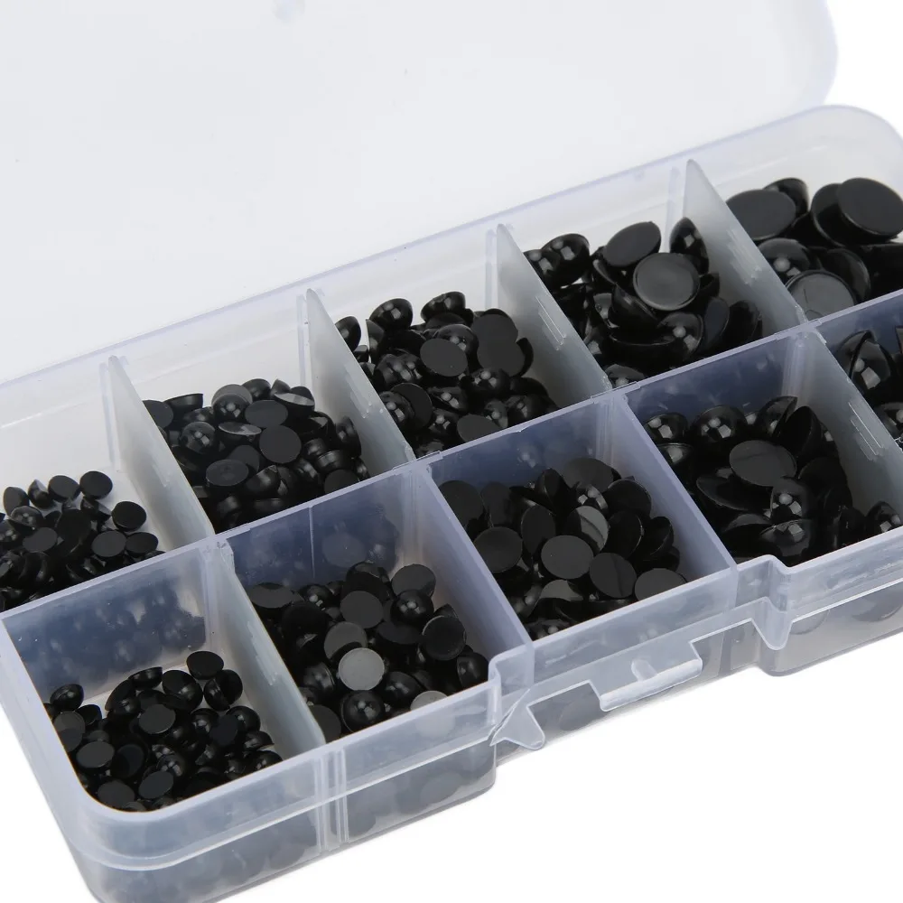 760pcs Accessories Black Eyes Resin Flat Back Plastic Button Eyes Half Round Multi Sizes Cabochon Eyes DIY Craft Making