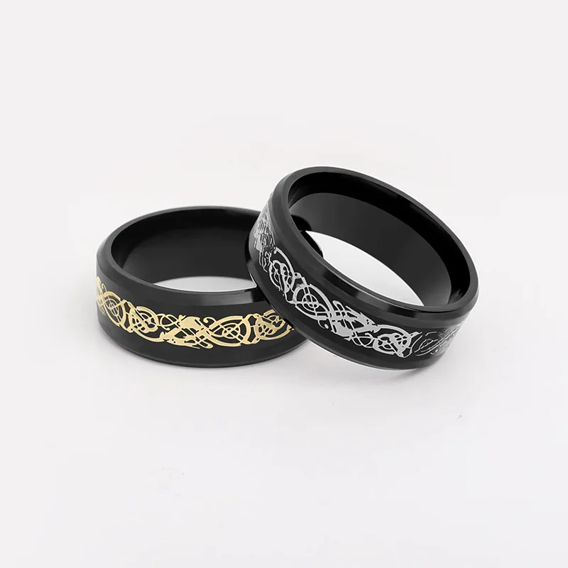 8mm Stainless Steel Domineering Dragon Pattern Rings For Men Black Male Ring Finger Fashion Jewelry Wholesale Anillo Hombre