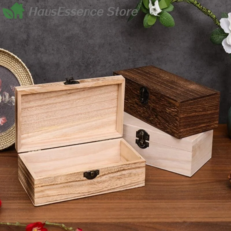 ※Retro Wooden Jewelry Storage Box Vintage Wooden Box With Lock Rectangular Desktop Organizer For Necklace Bracelet Ring