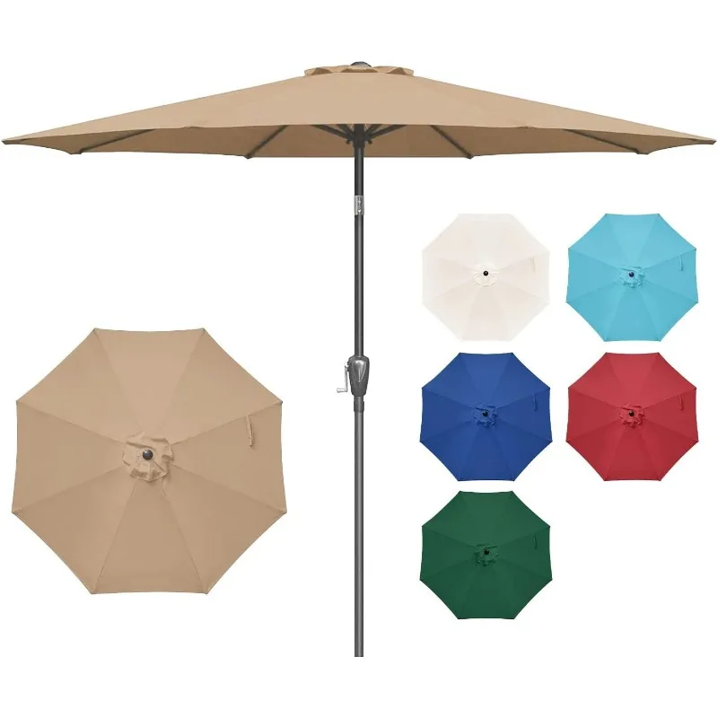 Parapluie de cour de marché de table extérieure avec bouton poussoir, inclinaison, manivelle, jardin, terrasse, arrière-cour, piscine, 9'