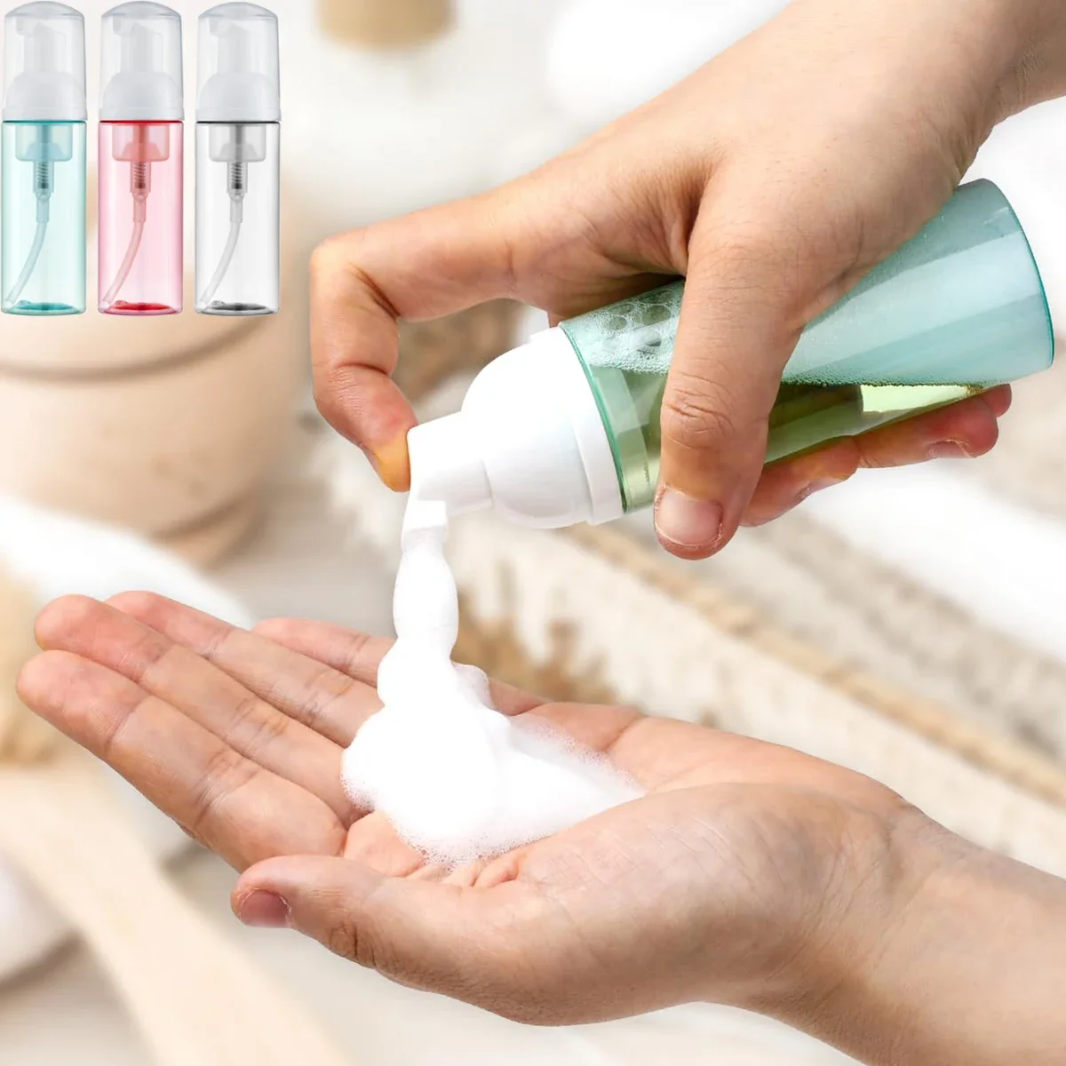 Бутылка с насосом для пены, пустой дозатор пены для путешествий, насос для мыла, шампуня, очищающее средство для ресниц (60 мл, 3 шт.), дозатор пенного мыла для рук