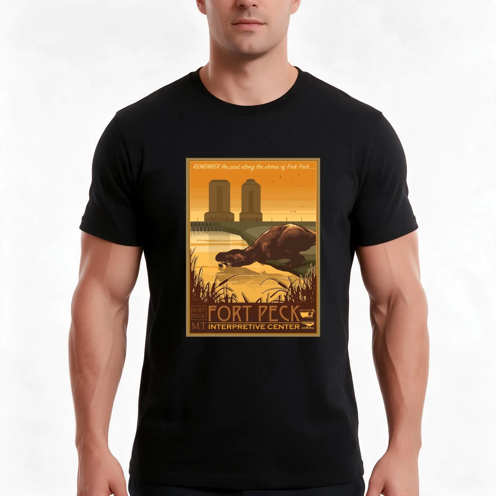 Fort Peck Interpretive Center T-Shirt Summer Casual Cotton Tee Oversized Streetwear Tops Vintage Graphic Print 100% Cotton