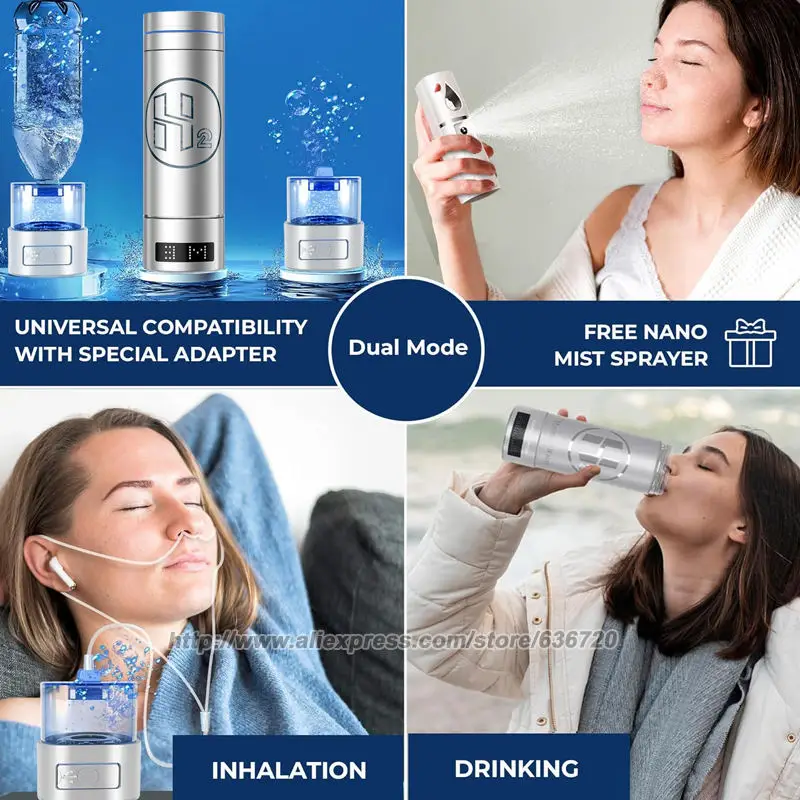 مولد زجاجة مياه الهيدروجين المحمول H2، مؤين مياه لزجاجة الهيدروجين ما يصل إلى 9000 جزء في المليون مع تقنية SPE/PEM