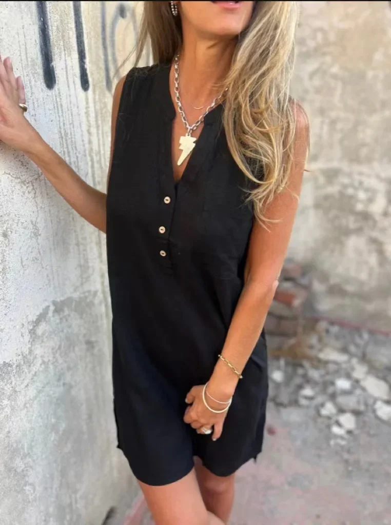 2025 ฤดูร้อนใหม่แขนกุดผ้าลินินเสื้อชุดผู้หญิงฤดูร้อนสบายๆหลวม Fit Boho Cotton Blend Tunic Top Beach สวมชุดวันหยุด