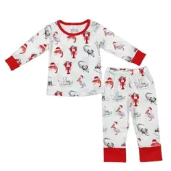 RTS Baby Boys Toddler Red Crawfish Round Tee Shirts Children Pants Holiday Bamboo Pajamas Outfits Clothes Sets