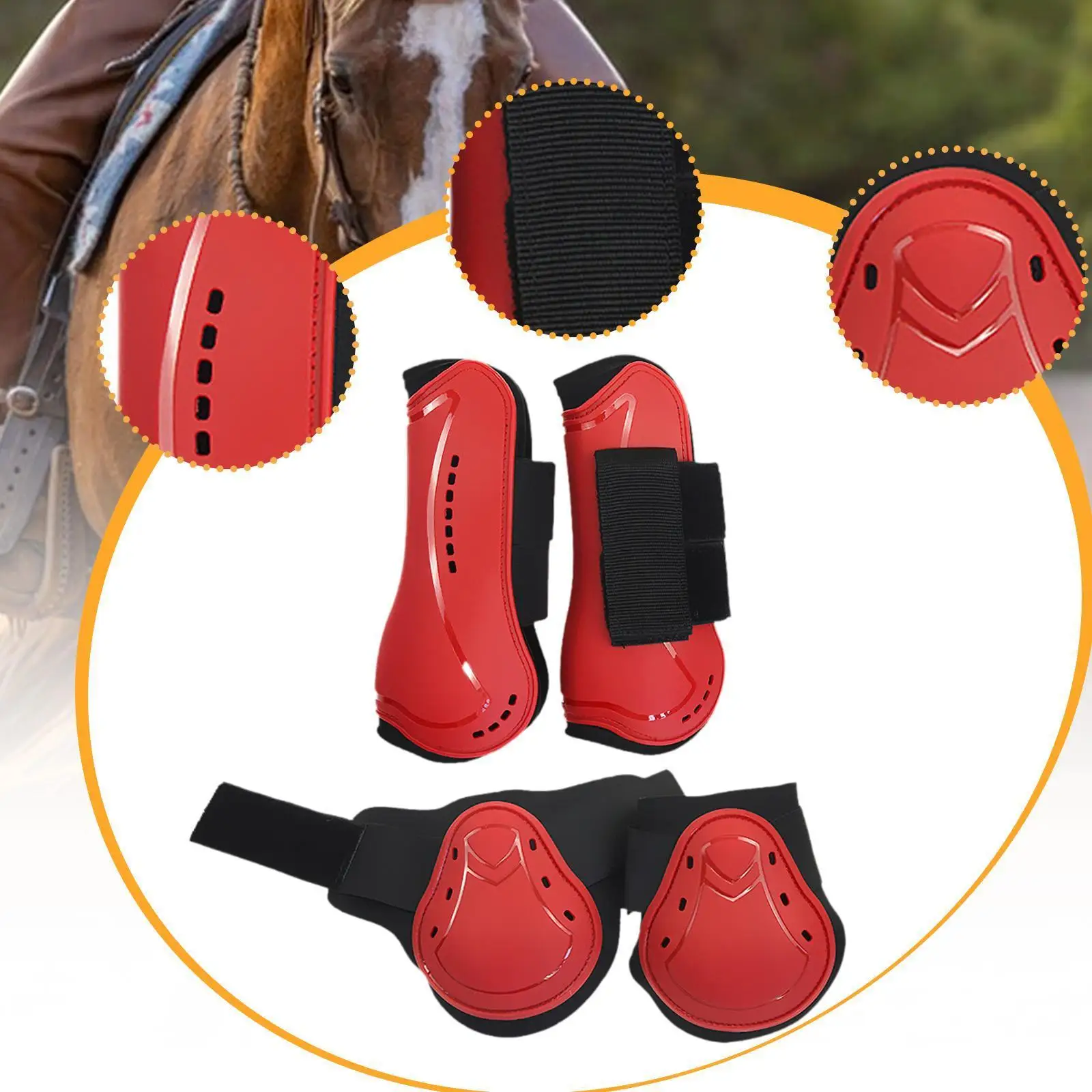4 Pieces Horse Tendon Boots Open Front Fetlock Boots Protectors Jumping Trail Riding Equine Supplies Leg Protection Guard