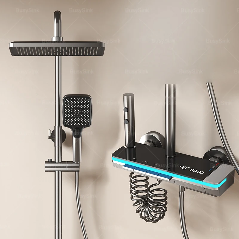 

Набор душевой системы для ванной комнаты, клавиши фортепиано, эффект окружающего освещения, многофункциональный цифровой дисплей, температура, бытовой душевой набор