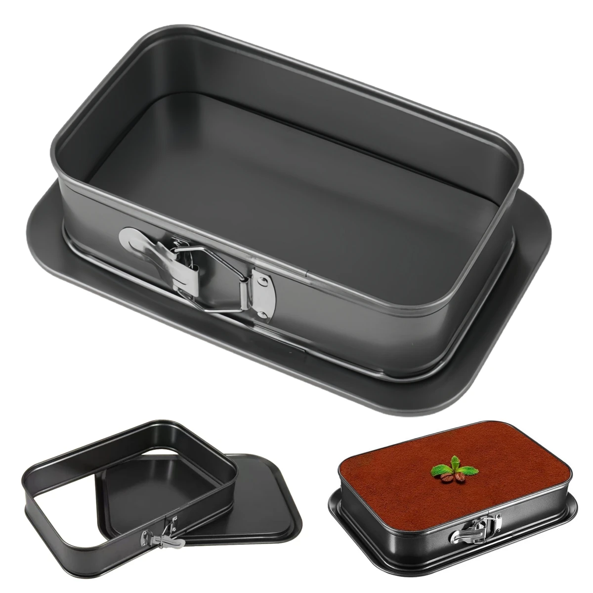 Carbon Steel Cake Pan with Removable Bottom Rectangular Cake Tin for Cheesecake Baking Trays 33x23x7cm Even Heat Distribution