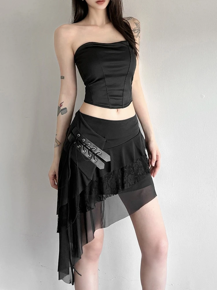 تنورة AltGoth Streetwear Cyber Punk للسيدات تنورة جمالية قوطية Y2k E-girl Harajuku الجرونج العيينة مرقعة بحاشية غير منتظمة #2