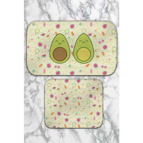 Bouquet Home 2'li Cute Avocado Suit Bath Mats and Toilet Seat Pad