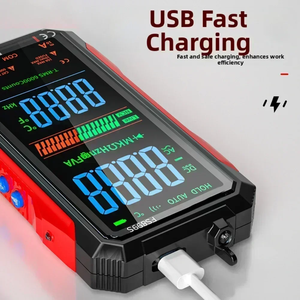 Digital Multimeter True RMS AC DC Voltage Current Resistance Capacitance Frequency Tester With USB C Rechargeable Battery