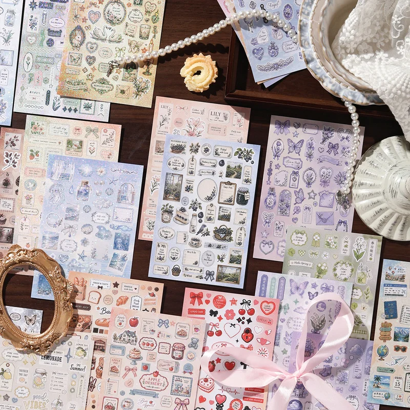 20Pcs Soft Pastel Coated Paper Decor Stickers, Romantic Small Pattern Stickers for Journal Planner Album DIY Projects