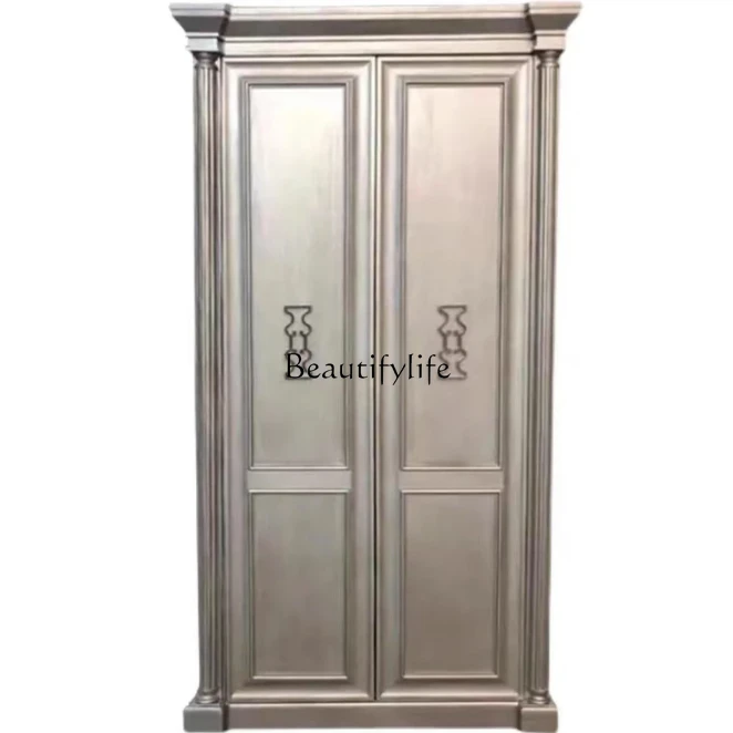 

American light luxury champagne color premium gray wardrobe retro master bedroom three doors four doors wardrobe