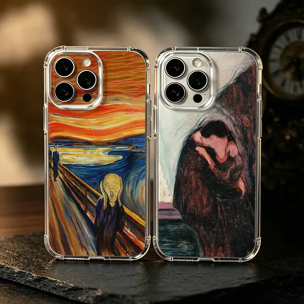 E-Edvard Munch Paintings Art Phone Case For iPhone17,16,15,14,13,12,11 Plus,Pro Max Soft Transparent Cover