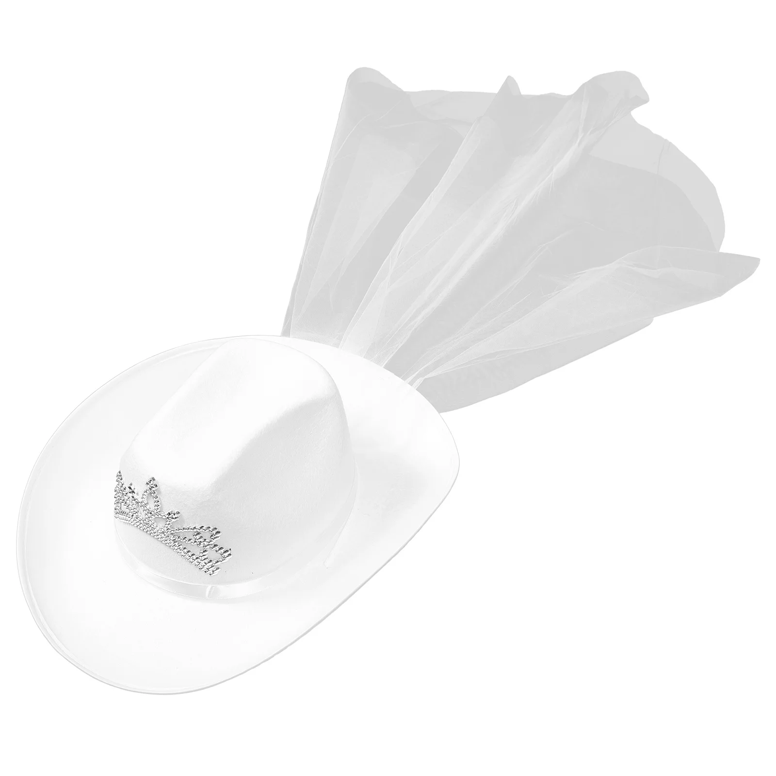 White Cowboy Hat With Veil Bride Western Style Party Hat For Bachelorette Wedding Photo Shoots Bridal Accessory