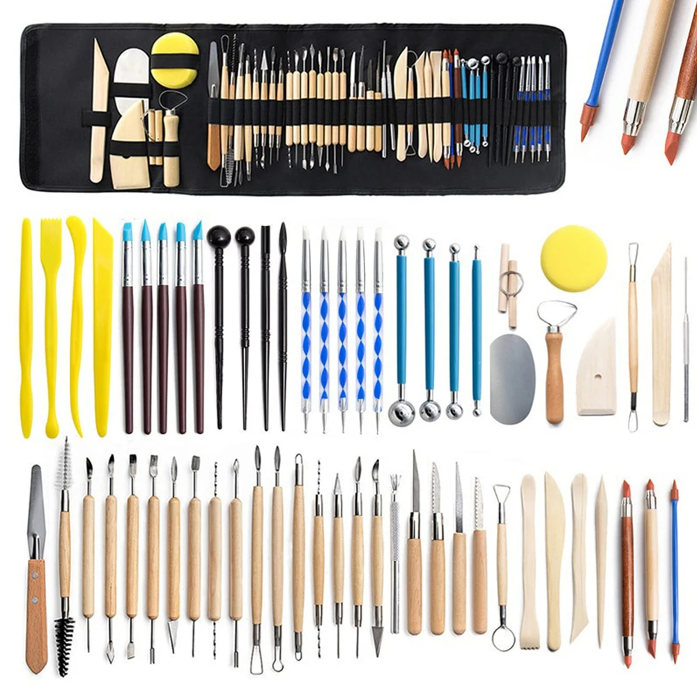 61Pcs/Set Ceramics Clay Sculpture Polymer Tool Set With Bag Ceramic Polymer Shapers Modeling Carved Ceramic DIY Tools