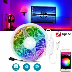 Zigbee 3.0 USB LED Strip DC5V 1M-3M RGB Elastyczne światło Lampa TV Oświetlenie tła Echo Plus Sterowanie głosowe Smartthings tuya