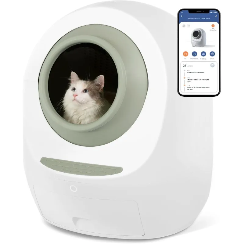 

Automatic Cat Litter Box Cleaning with Anti-pinch Sensor Deodorization,health Monitoring Hands-free App Control Multiple Cats