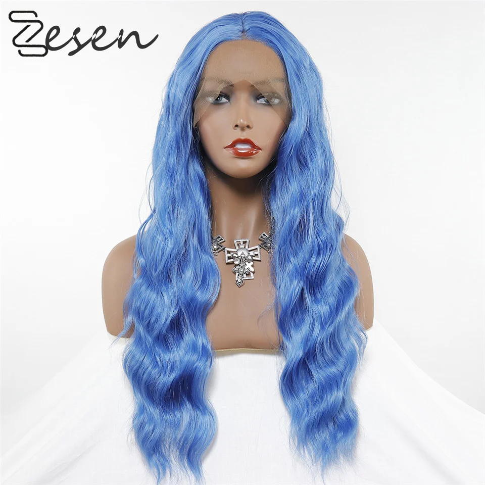 Light Blue Synthetic Lace Front Wig Wave Hair Lace Wigs Synthetic Silk Straight Natural Hair Wig Glueless Heat Resistant Wig