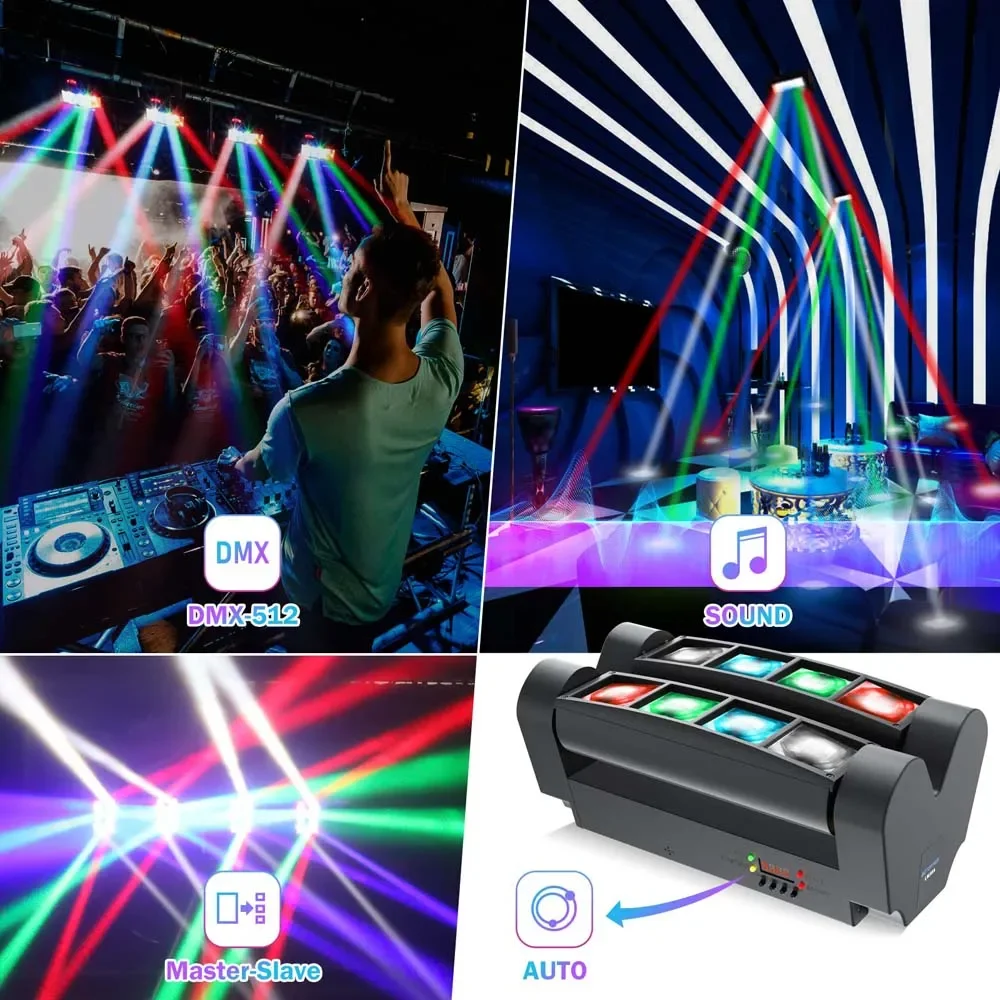 Imagem -03 - Betopper-rgbw Spider Led Stage Light Moving Head Light Som Ativado Controle Dmx512 Bares Festas Disco Hall 8x3w