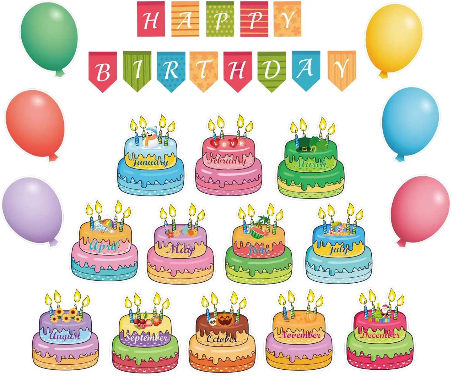 

31pcs Happy Birthday Bulletin Board Set for School Class Teaching Supply