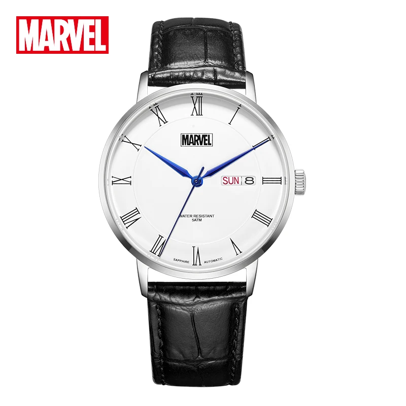 

Disney Marvel Men Automatic Business Wristwatches Japan Mechanical Sapphire Crystal Calendar Stainless Steel Hollow Male Clock