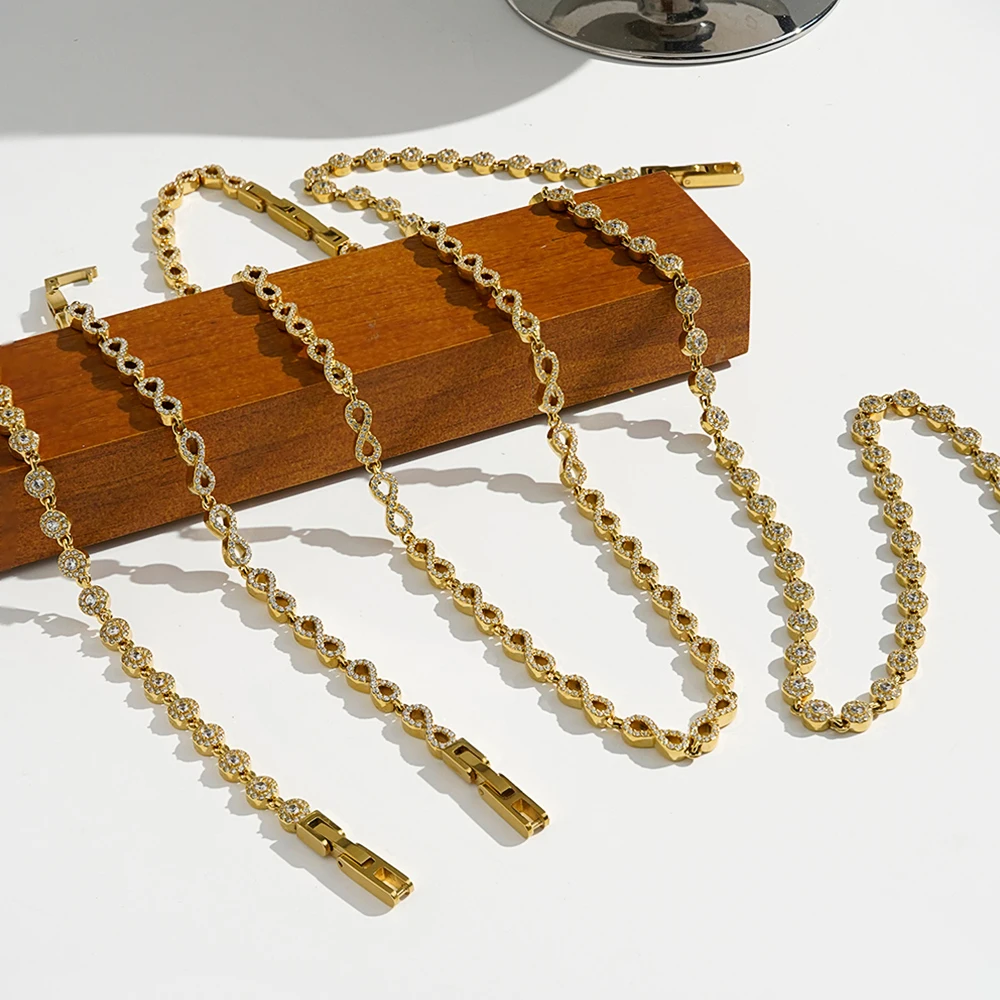 

ENFASHION Para Mujer luxury Round Chain Zircon Necklace For Women's Stainless steel 18K Gold Plated Delicate Jewelry P253649